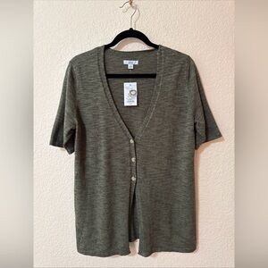 NWT Croft & Barrow Career Top V-Neck‎ Short Sleeve Stretch Green Cardigan Sz S